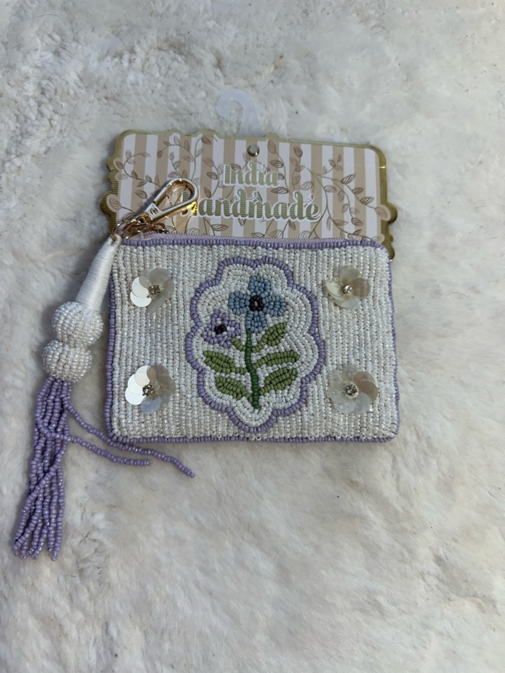 Made in India beaded floral mini pouch